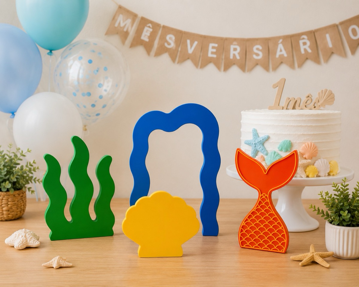 Mesversário decorado com kit Fundo do Mar